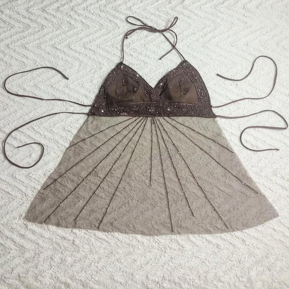 Vintage 90s Y2K Backless Beaded Fairy Halter